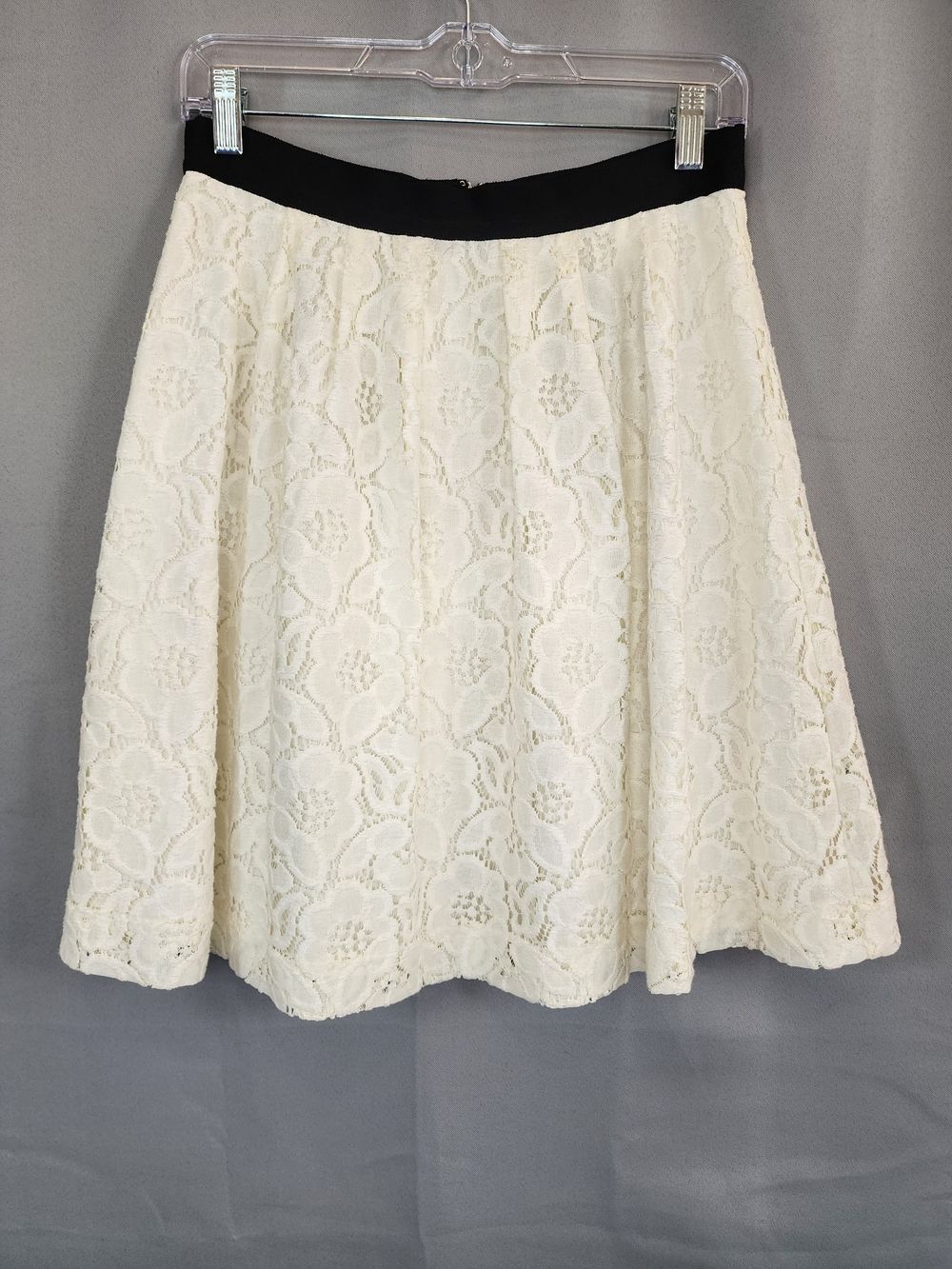 Ann Taylor Loft Ivory Lace Skater Skirt with Black Waistband